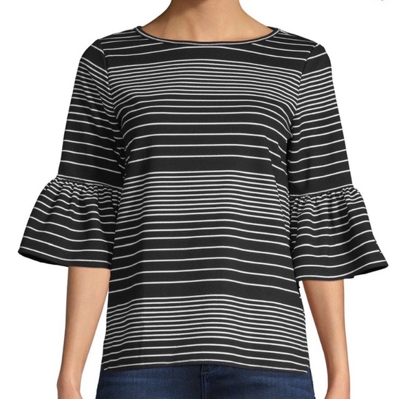 Max Studio Tops - Max Studio Striped Pique Bell Sleeve Top